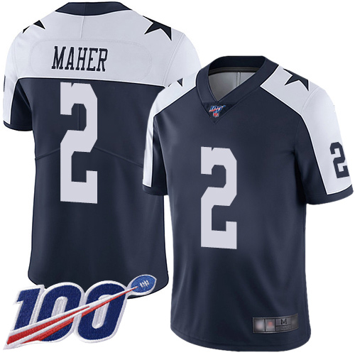 Men Dallas Cowboys Limited Navy Blue Brett Maher Alternate 2 100th Season Vapor Untouchable Throwback NFL Jersey